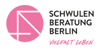 QueerPflege-LSBTIQ-Pflege Das Logo der Schwulen Beratung Berlin zeigt ein rosa Kreisdesign mit sich kreuzenden Linien auf der linken Seite und den Namen der Organisation in fettem schwarzen Text auf der rechten Seite, um ihr Engagement für die LGBTQI+ Pflegeberatung hervorzuheben.