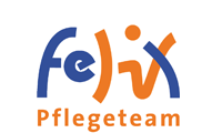 QueerPflege-LSBTIQ-Pflege Logo mit dem Text „felix Pflegeteam“ mit „felix“ in blauen und orangefarbenen stilisierten Buchstaben und „Pflegeteam“ in Orange auf weißem Hintergrund.